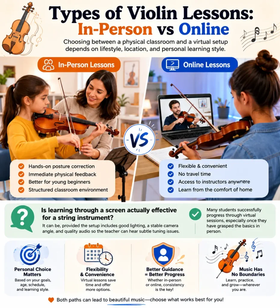 Types of Violin Lessons In Person vs Online Types of Violin Lessons: In-Person vs Online