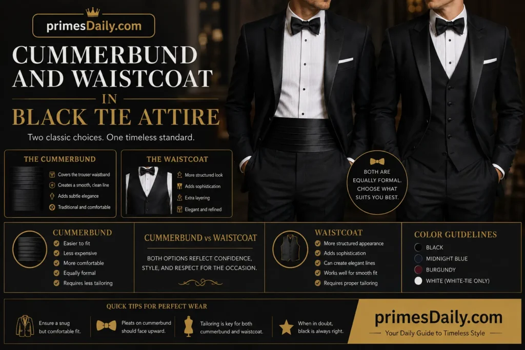 Cummerbund and Waistcoat in Black Tie Attire